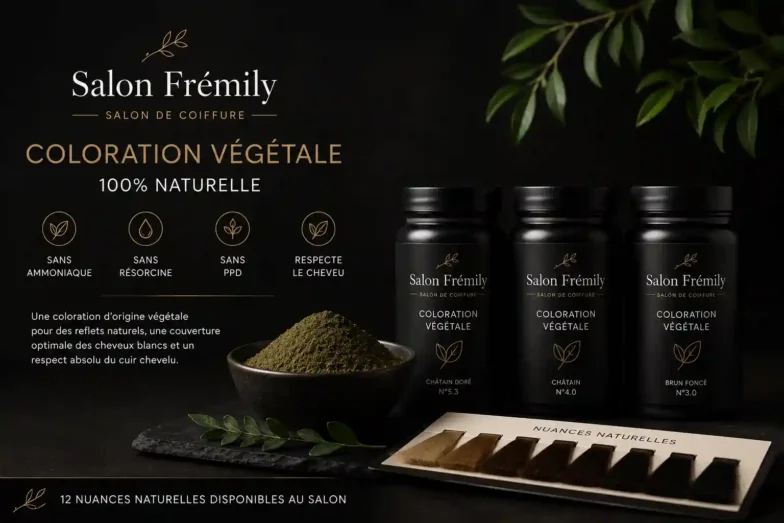 Gamme de coloration végétale 100 % naturelle, 12 nuances, salon Frémily Cosne-sur-Loire